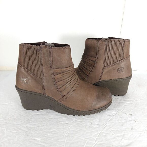Keen Women's Zurich US 6 Brown Leather Side Zip Ankle Wedge Boots Booties - Picture 8 of 13